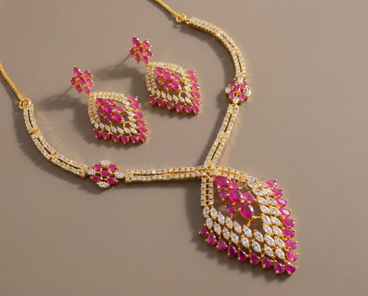 Gold Tone cz-ruby necklace set-dj07479
