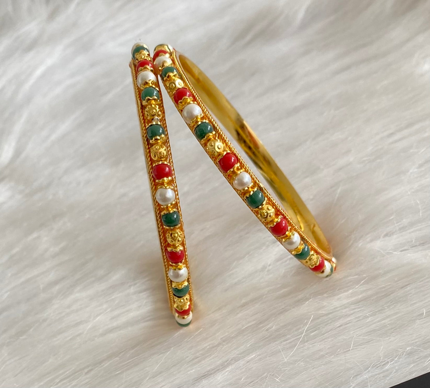 Gold tone navarathna beaded bangles (2.10) dj-53704