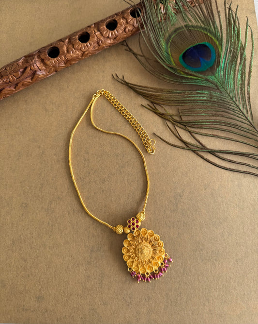 Gold tone pink stone flower kodi necklace dj-51686