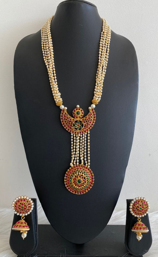 Antique gold tone Kemp-green sun-moom pearl necklace set DJ23357