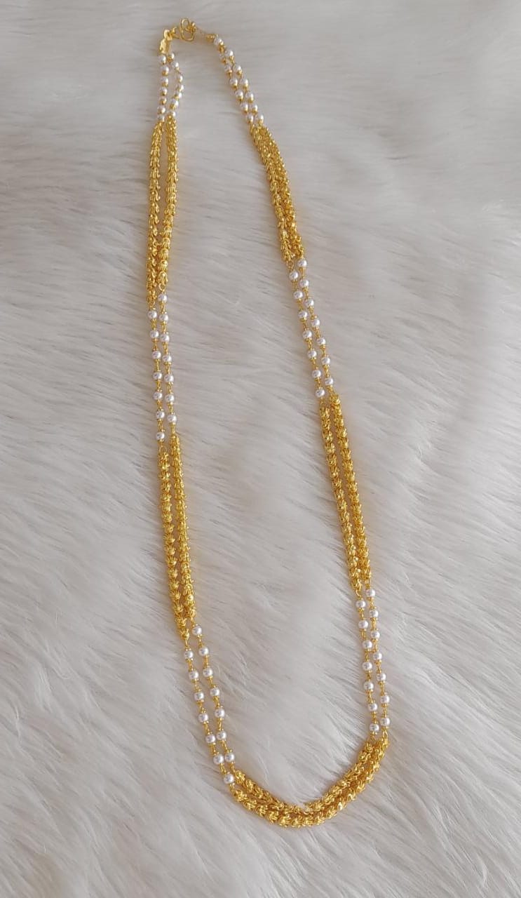 Gold tone 30 inches pearl double layer chain dj-33317