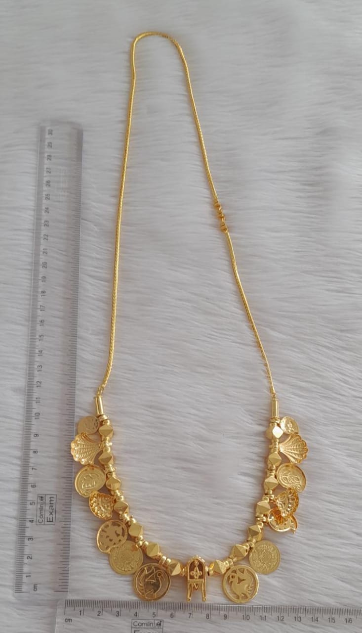 Gold tone pink-white stone mango lakshmi coin peacock thiru mangalyam with white flower mugappu dj-43270