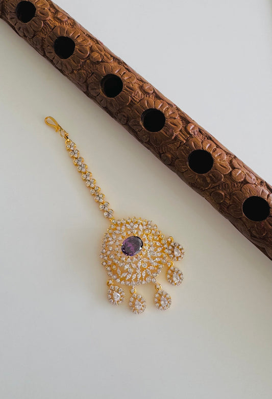 Two tone cz-purple thilak stone tikka dj-51366