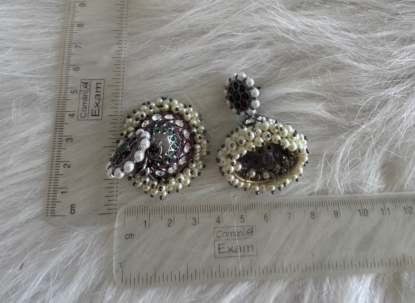 Black finish precious kemp-green pearl big jhumkka Dj-51174