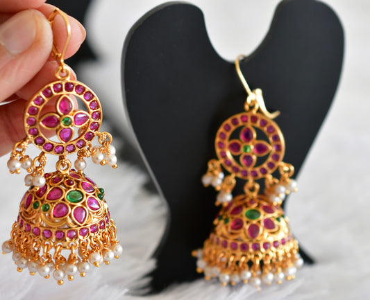 Matte finish kemp-green pearl hook jhumkka dj-52157