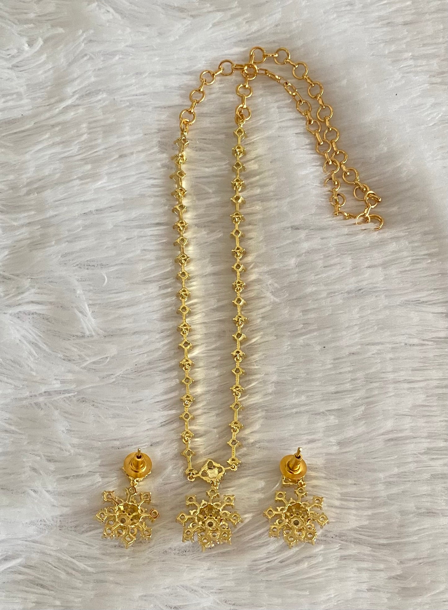 Gold tone cz white stone necklace set dj-54339