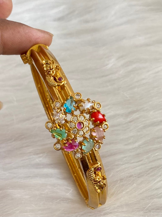Antique gold tone peacock navarathna screw type kada/bracelet dj-53973