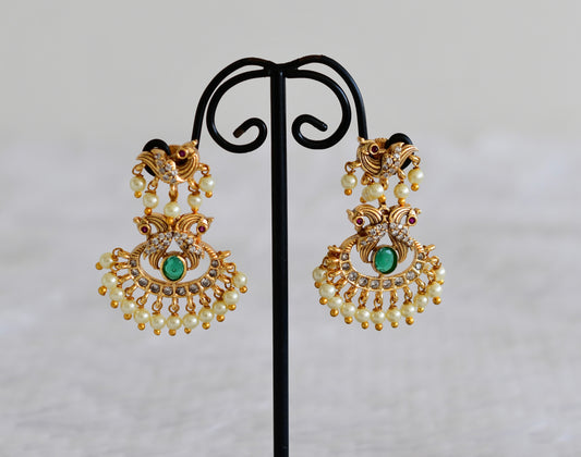 Matte finish pink-green-pearl peacock earrings dj-52561