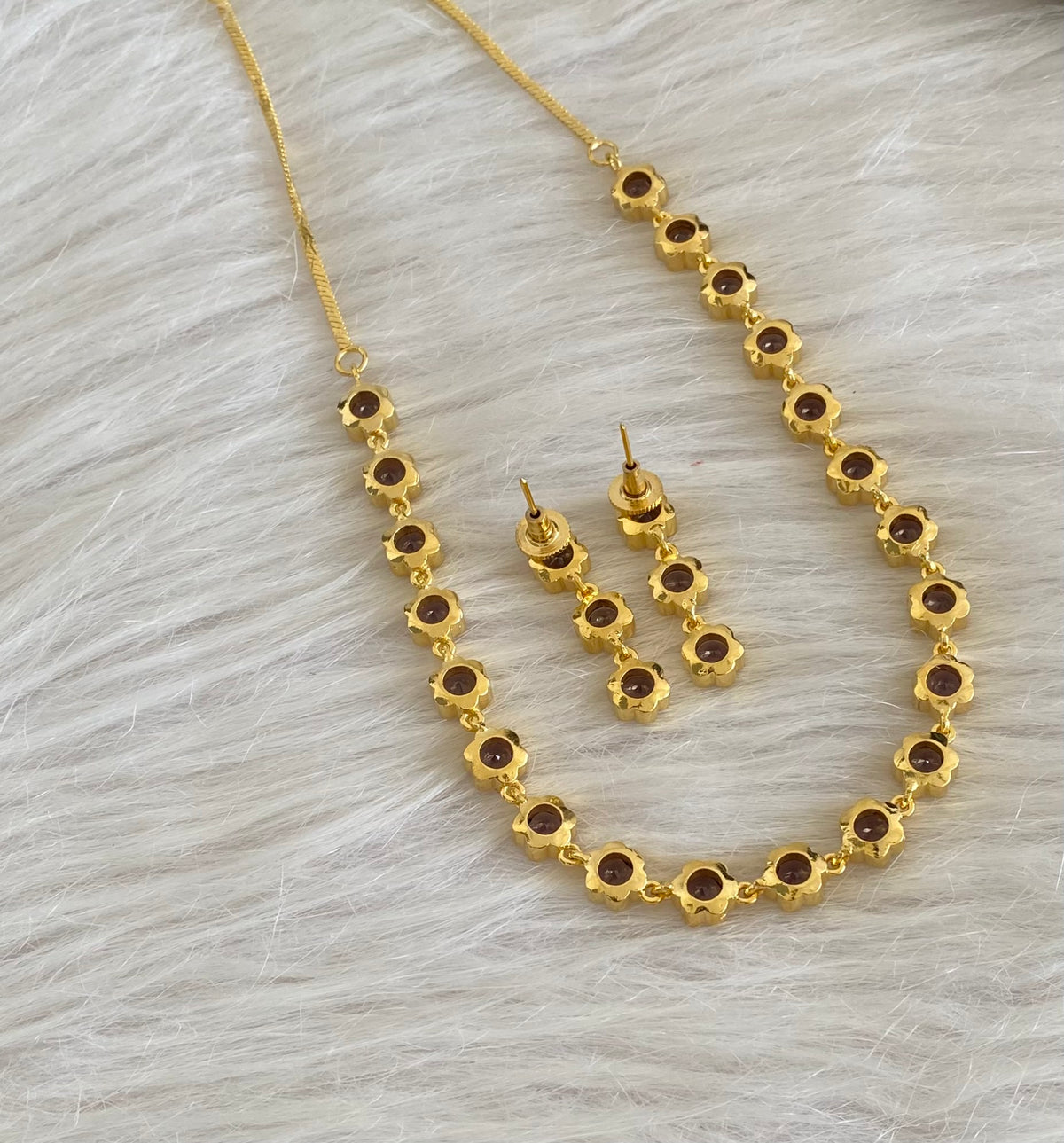 Gold tone purple stone necklace set dj-54761