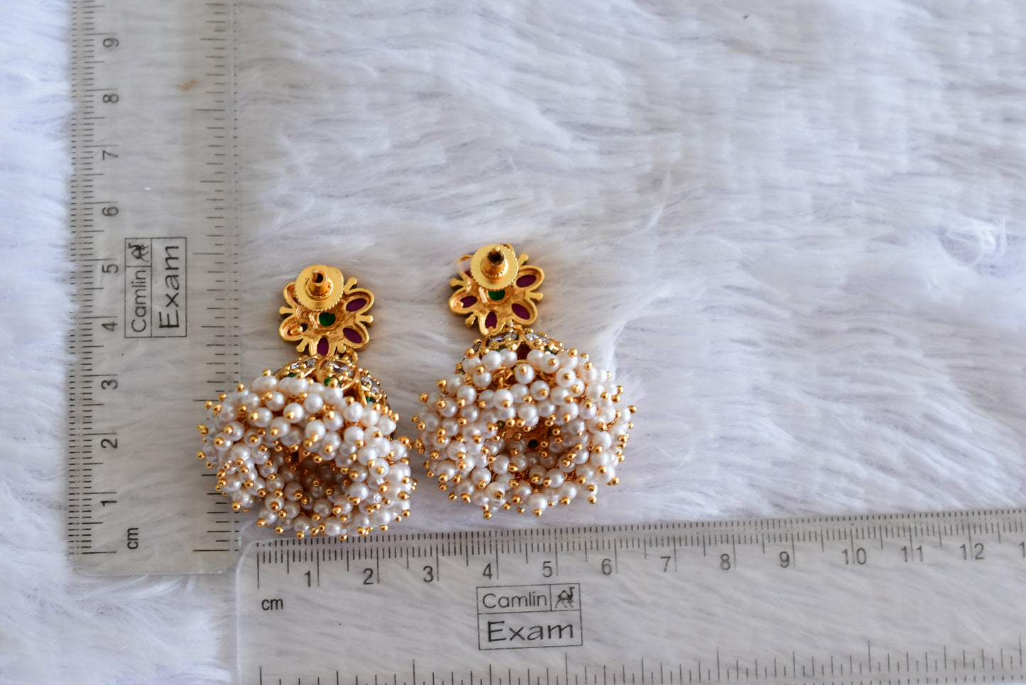 Matte finish cz kemp-green pearl cluster jhumkka dj-33784