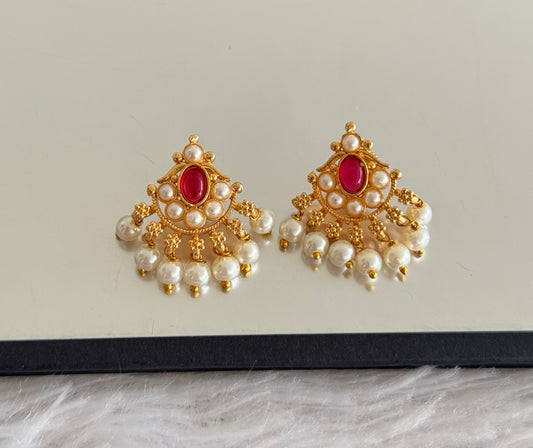 Gold tone pearl-pink beaded stud/earrings dj-51616