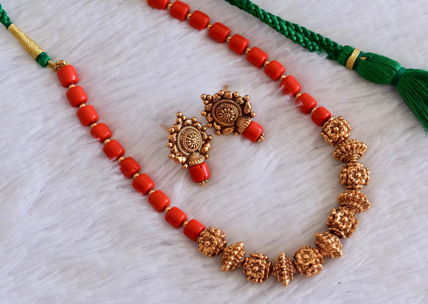 Matte finish coral flower beaded necklace set dj-52974