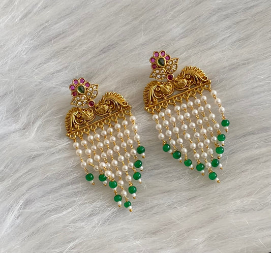 Antique gold tone peacock pearl green beaded earrings dj-54642
