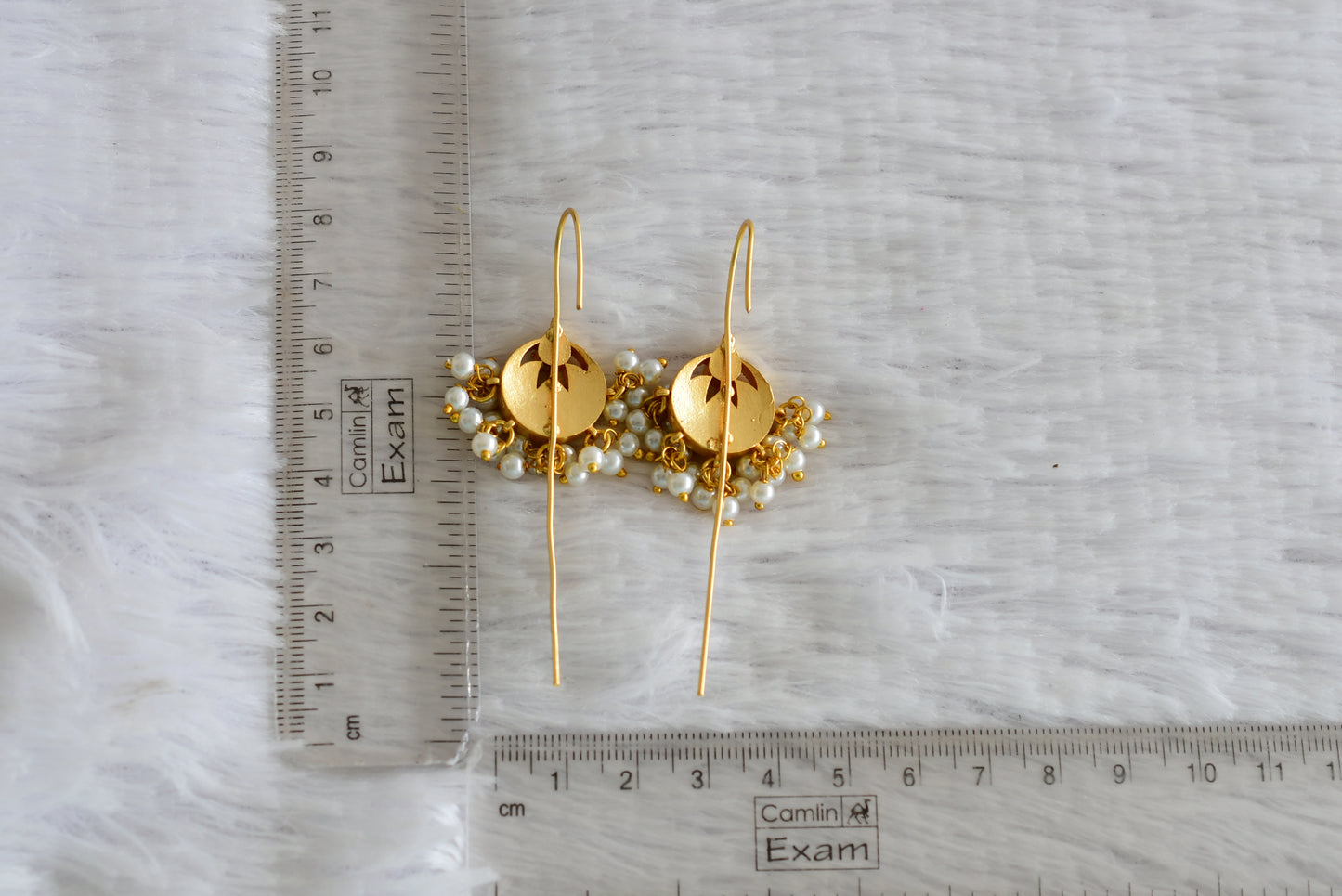 Gold tone pink-green-white kundan jadau bali bugadi needle earrings dj-52456