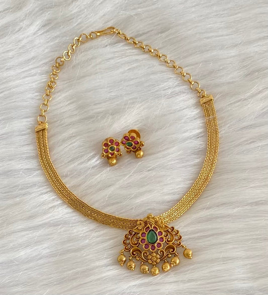 Antique gold tone kemp-green peacock necklace set dj-54262