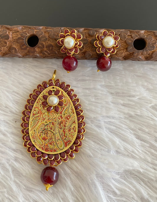 Gold tone meenakari pacchi pendent set dj-52961