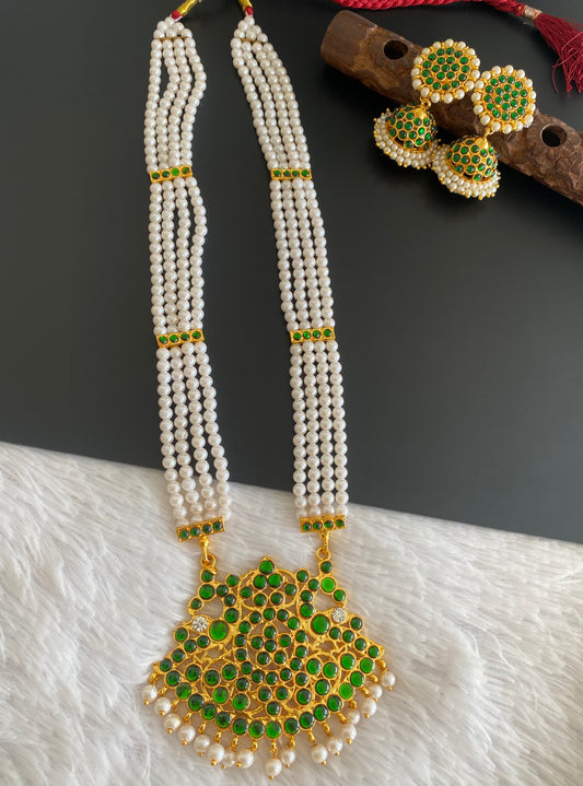 Gold tone green pearl haar set dj-52929