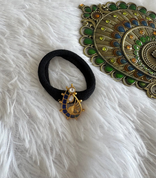 Gold tone blue-green kundan jadau peacock hair band dj-51491