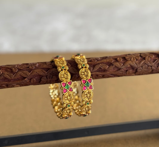 Matte finish pink-green lakshmi kundan jadau bangles(2.6) dj-51562