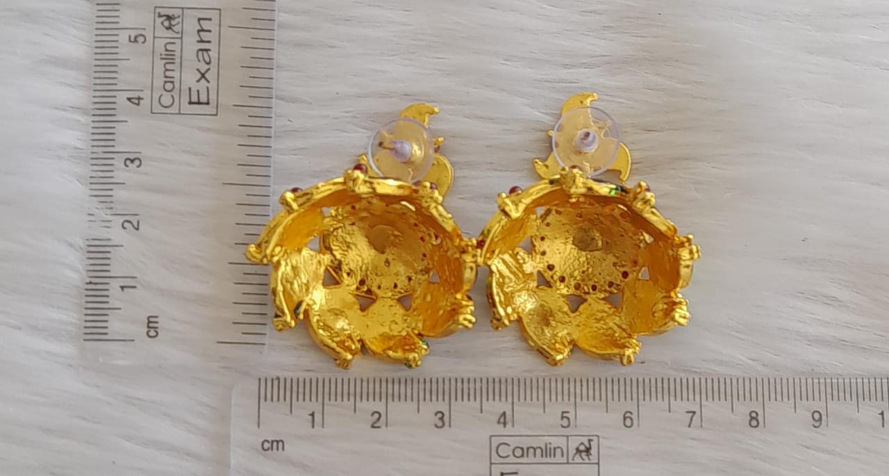 Gold tone kemp-green mango palakka jhumkka dj-44948