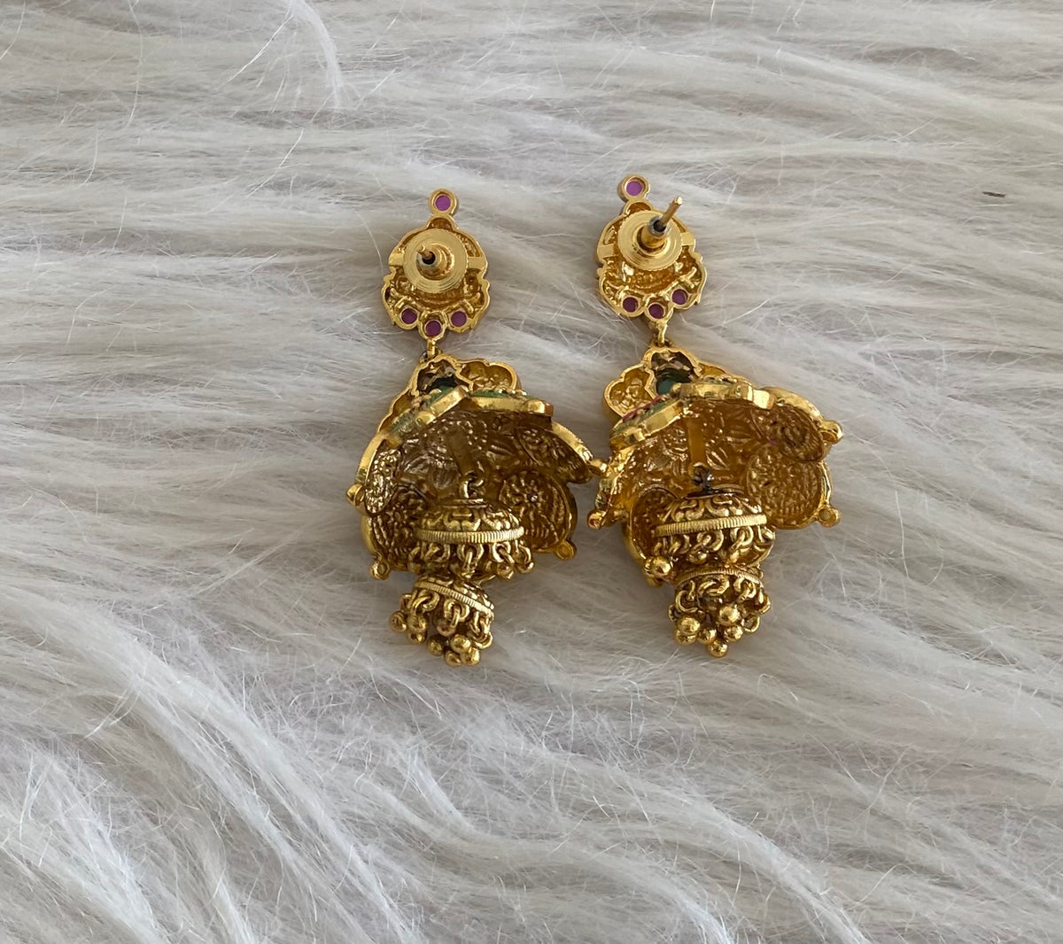 Antique gold tone meenakari gaja lakshmi step jhumkka dj-55099