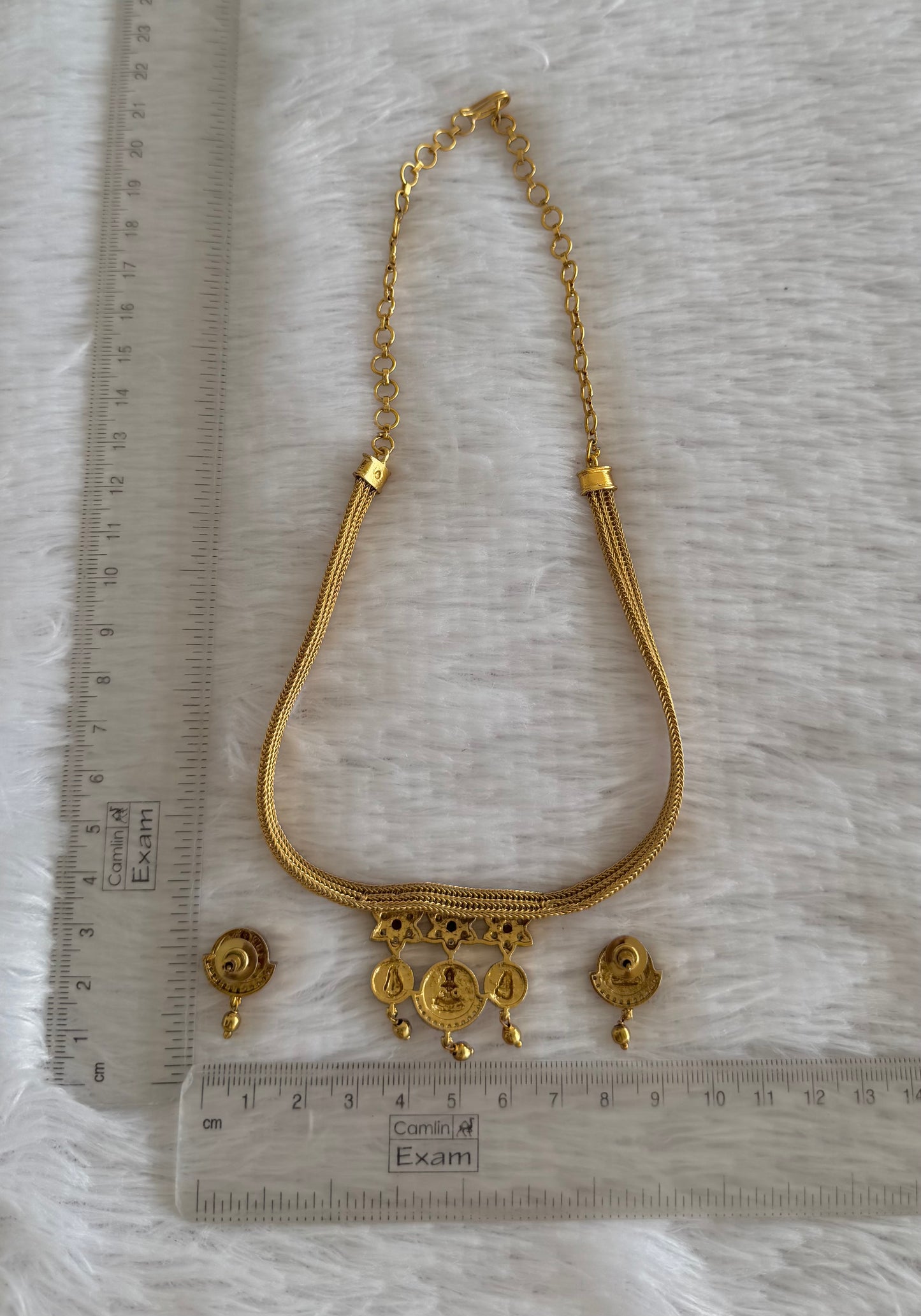 Matte finish cz ruby-green Lakshmi flower necklace set dj-52136