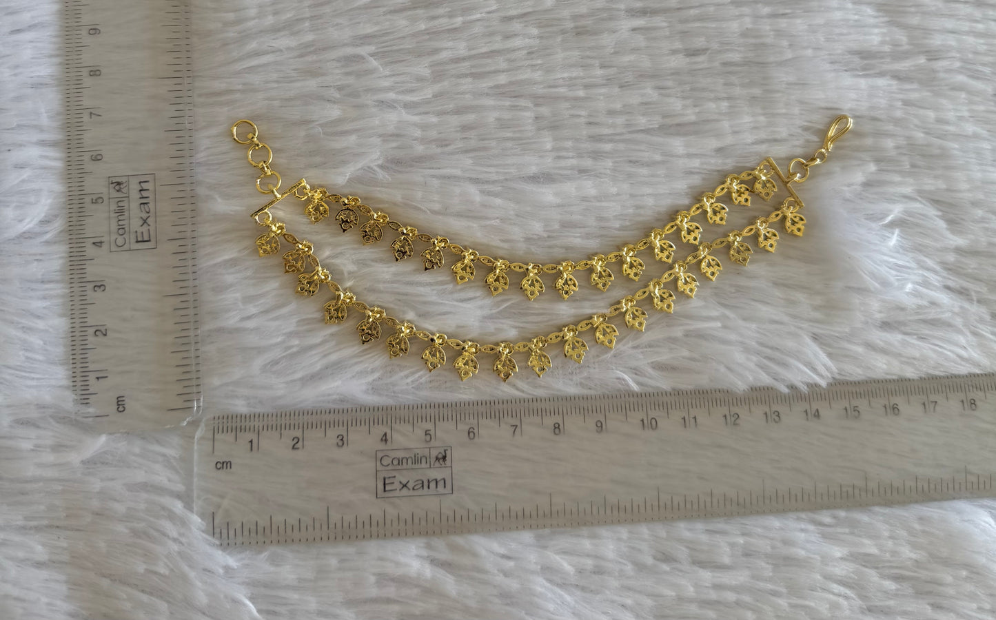 Two tone cz white stone double layer ear side chain dj-52054