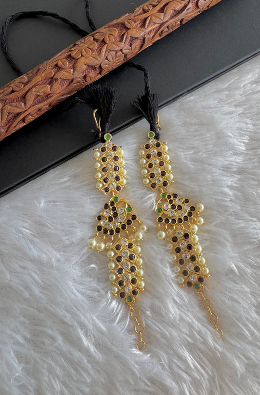 Gold tone precious kemp-green-white pearl peacock ear side chain dj-51452