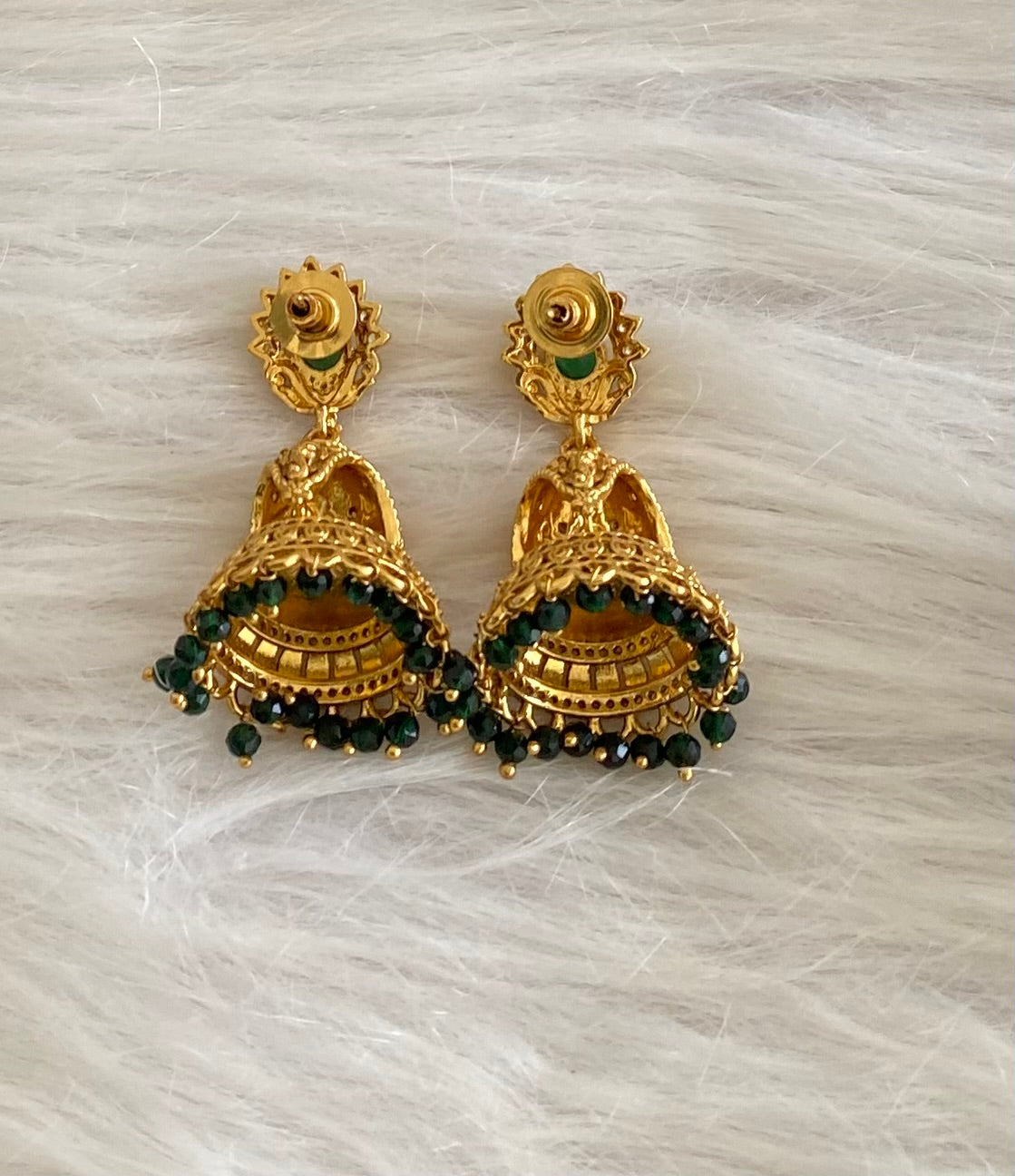 Matte finish white-green elephant Lakshmi jhumkka dj-53573