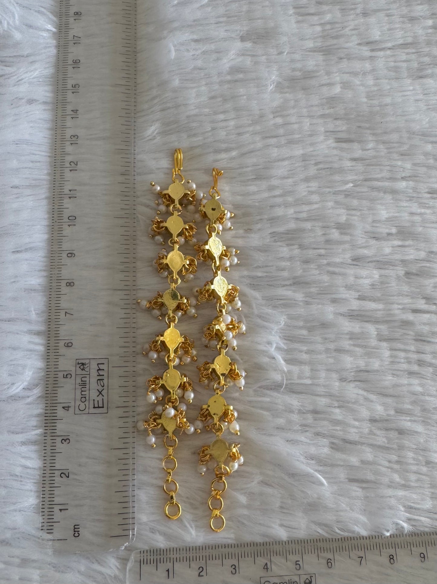 Gold tone green kundan pearl ear side chain dj-52047