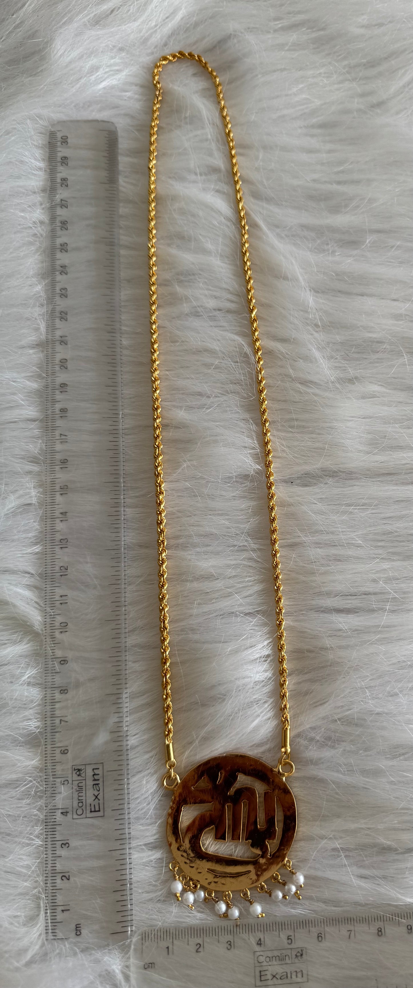 Gold tone 24 inches chain with AD pink Tamil Sree pendant dj-51194