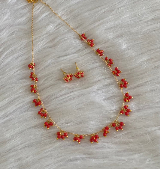 Gold tone coral beaded necklace set dj-54795