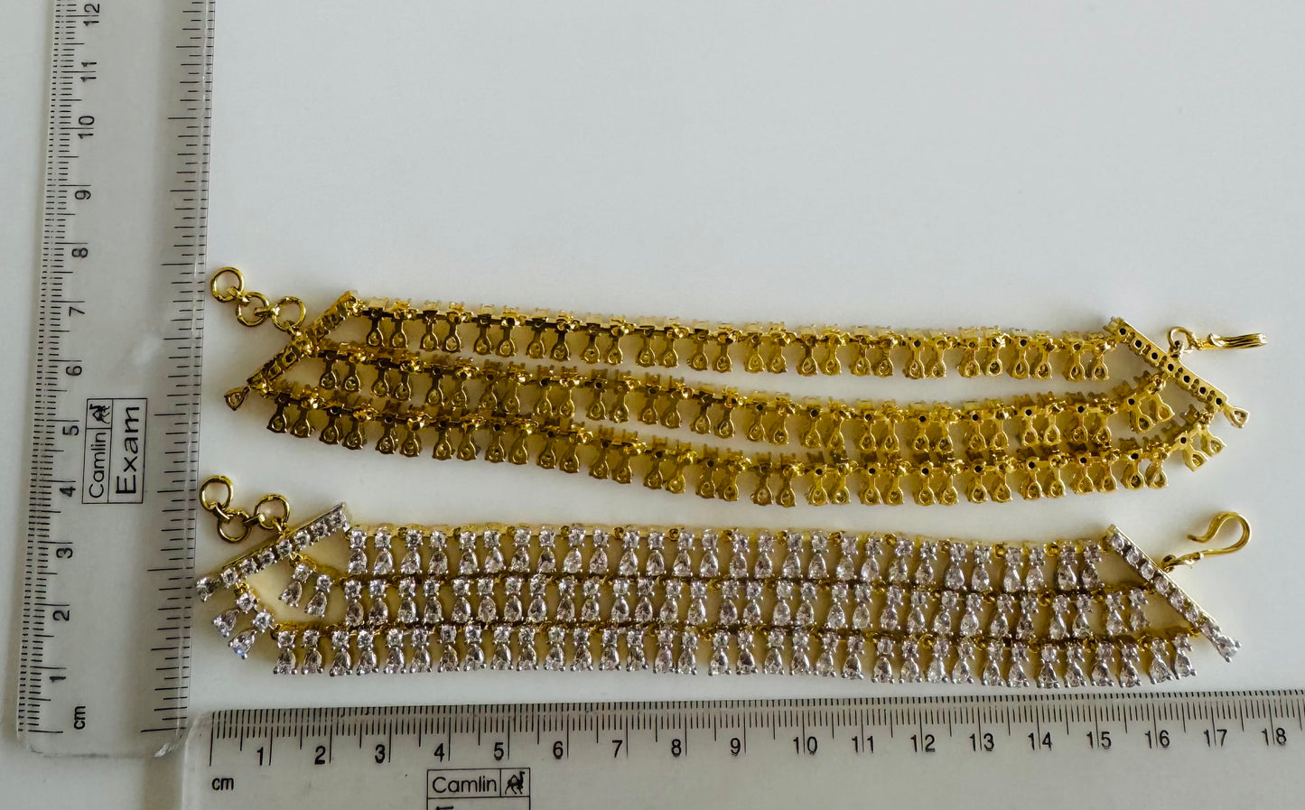 Two tone cz white stone triple layer ear side chain dj-51360