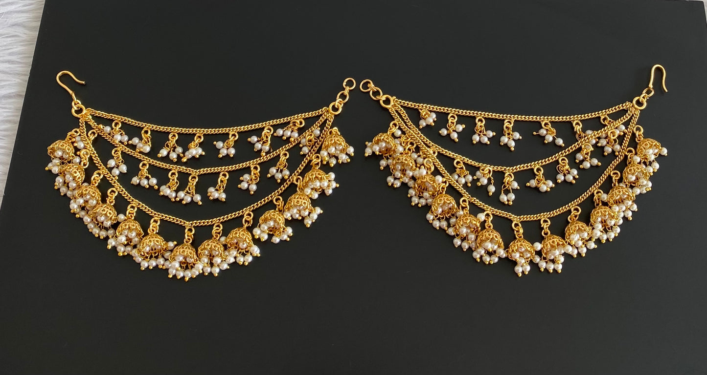 Matte finish pearl jhumkka layer ear side chain dj-54055
