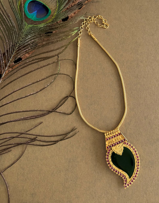 Gold tone pink-green kerala style mango kodi necklace dj-51694