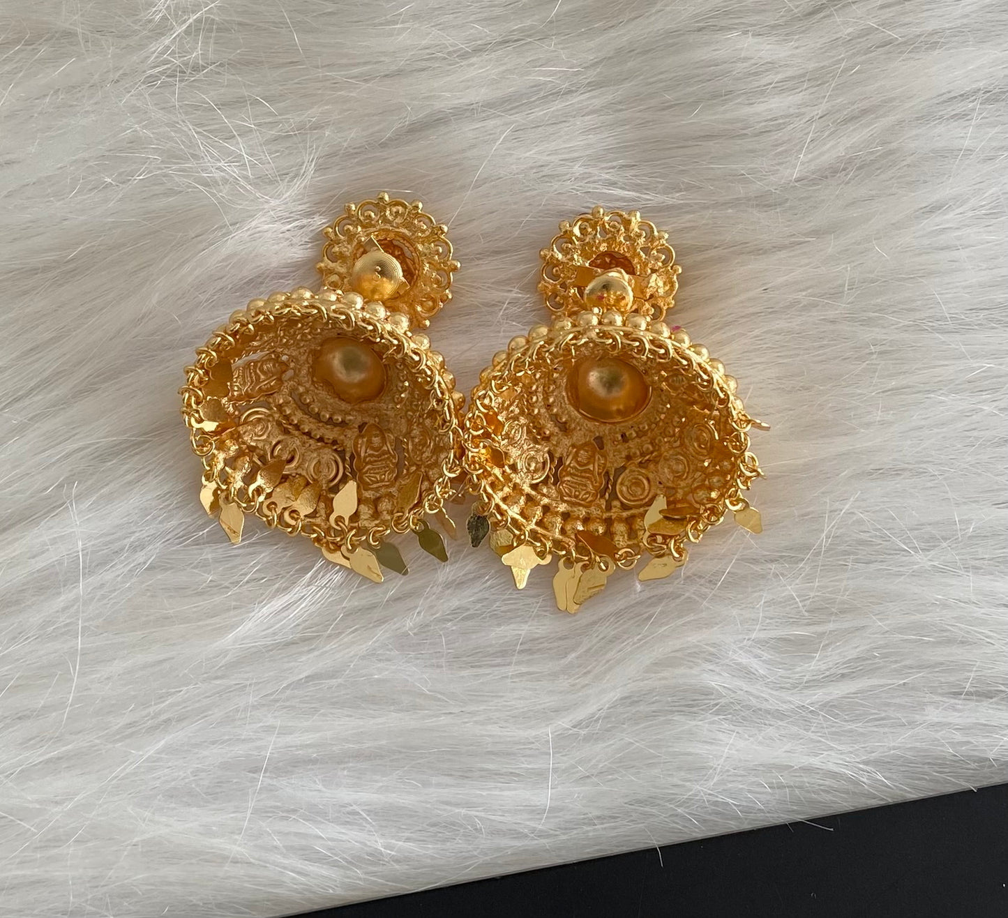 Gold tone ruby stone lakshmi elakka jhumkka dj-54303