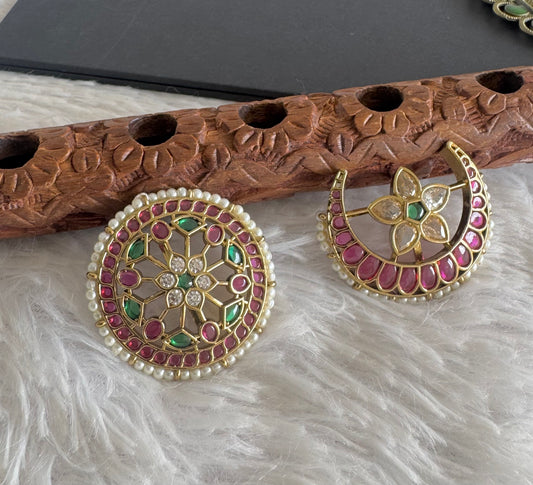 Antique gold tone kemp-green pearl sun moon hair jewel dj-52016