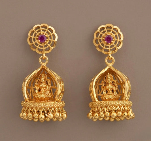 Gold tone ruby stone lakshmi jhumkka dj-45323