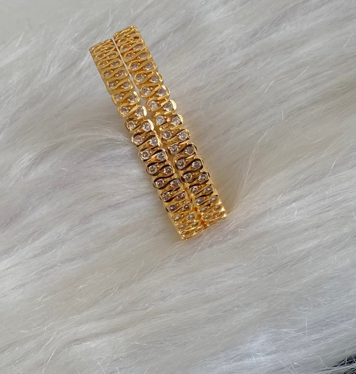 Gold tone white stone bangles(2.4) Dj-54882
