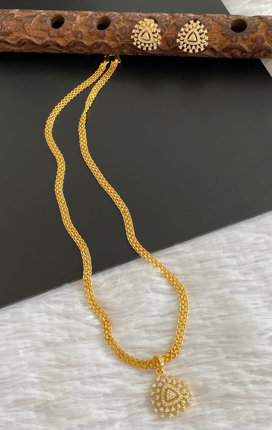 Gold tone 18 inches chain with white stone pendant set dj-54025
