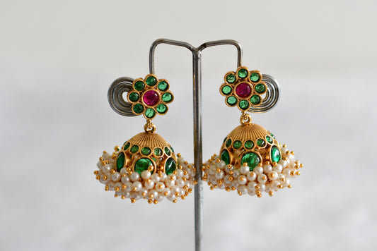 Matte finish green-kemp pearl cluster flower jhumkka dj-51859
