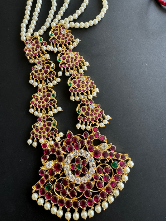 Gold tone precious kemp-green-white pearl peacock haar dj-48886