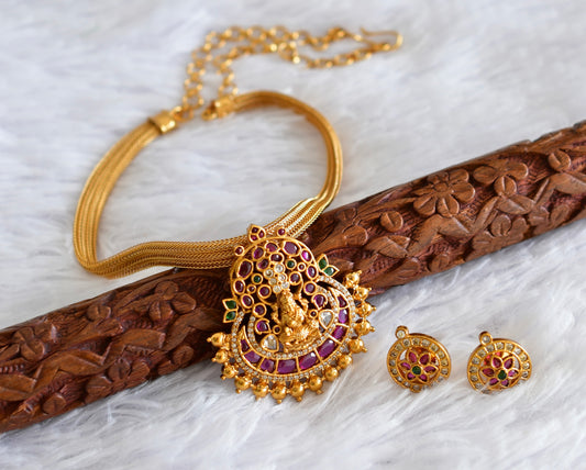 Matte finish kemp-green Lakshmi pendant necklace set dj-51820