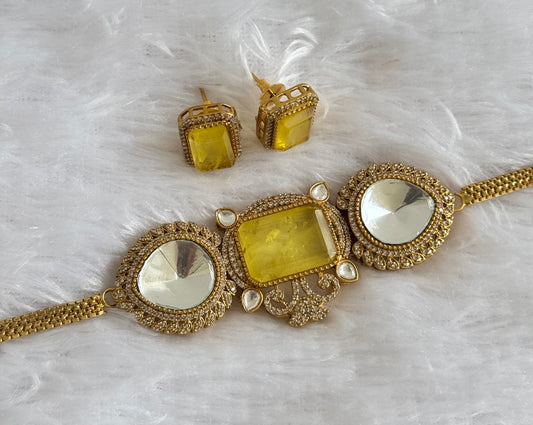 Antique gold tone cz big stone white-light blue choker necklace set dj-51089