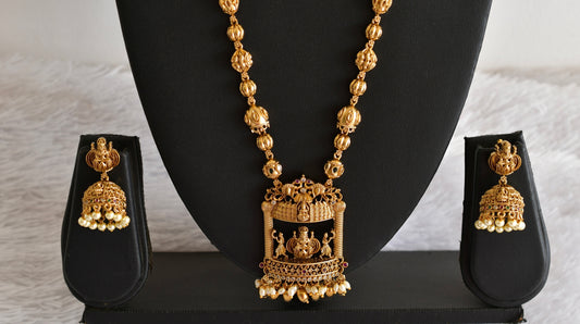 Antique gold tone pink-green lakshmi peacock haar set dj-52433