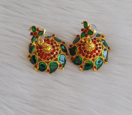 Gold tone kemp-green mango palakka jhumkka dj-44948