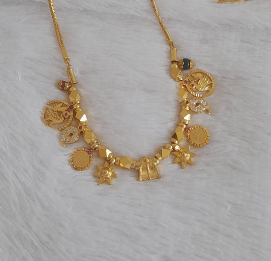 Gold tone 24 inches kodi chain with coral-black bead swan stone mango lakshmi coin siragu mangalyam dj-50634