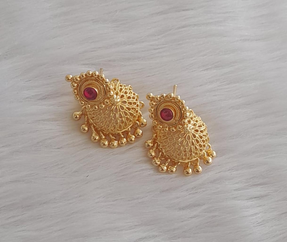 Gold Tone Ruby-green Oval Long Chain/Necklace Set DJ29969