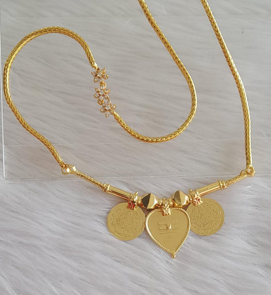Gold tone 24 inches white flower mugappu with heart shiva-lakshmi coin mangalyam dj-44443
