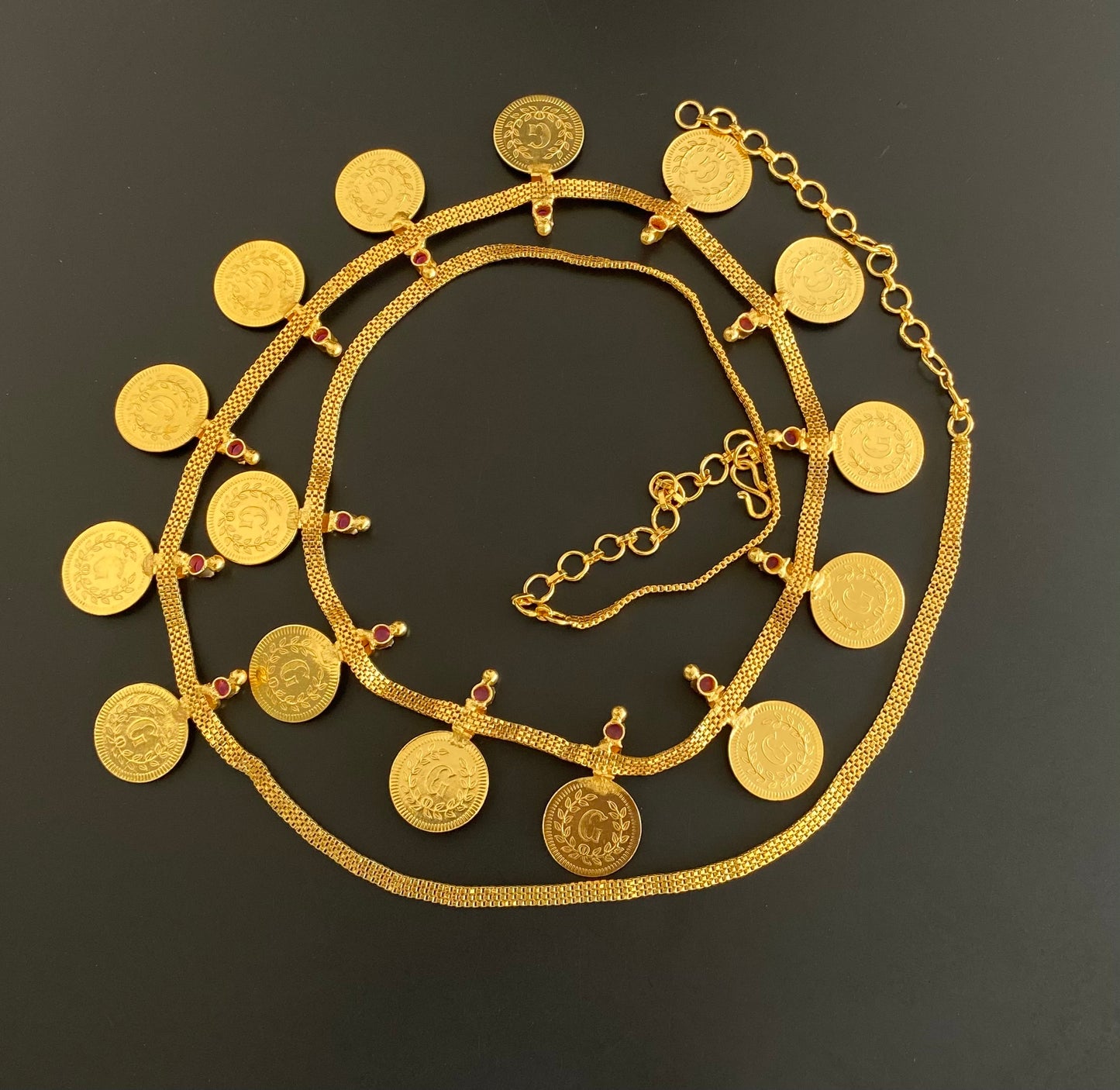 Gold tone lakshmi coin waist chain/hip chain dj-53177